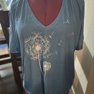 Elegant Blue Dandelion Print Women's Top